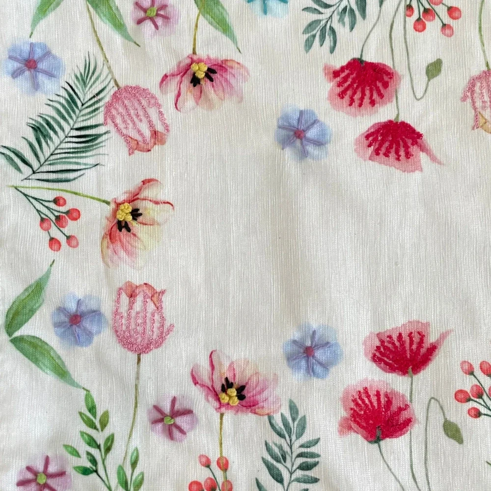 Cupcakes & Cashmere Embroidered Floral Table Runner 14x72 Pop of Color NEW